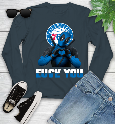 NBA Philadelphia 76ers Deadpool Love You Fuck You Basketball Sports Youth Long Sleeve 9
