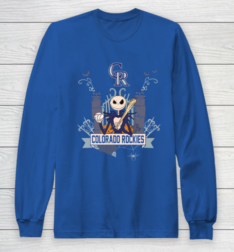 MLB Colorado Rockies Baseball Jack Skellington Halloween Long Sleeve T-Shirt 6