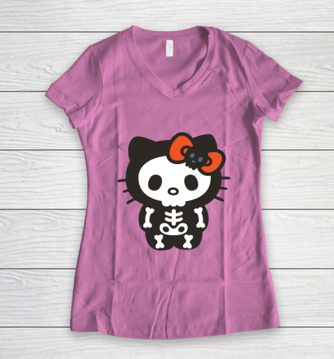 Hello Kitty Skeleton Halloween Women's V-Neck T-Shirt 8