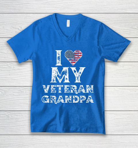 I Love My Veteran Grandpa Vintage Veteran's Day V-Neck T-Shirt 5