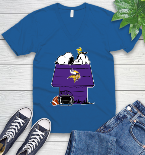 Minnesota Vikings NFL Football Snoopy Woodstock The Peanuts Movie V-Neck T-Shirt 6