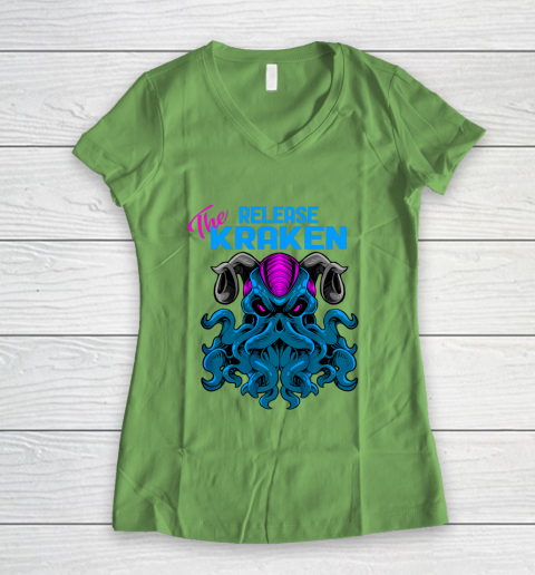 Kraken Sea Monster Vintage Release the Kraken Giant Kraken Women's V-Neck T-Shirt 5