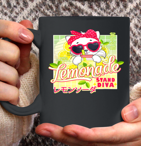 Lemonade Stand Diva Funny Anime Cat Lemon Juice Vaporwave Ceramic Mug 11oz