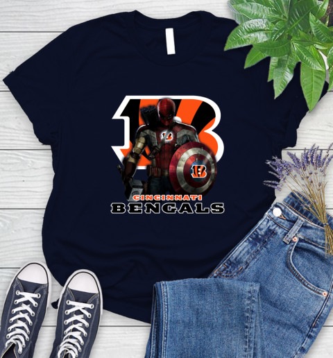 NFL Captain America Thor Spider Man Hawkeye Avengers Endgame Football Cincinnati Bengals Women's T-Shirt 3