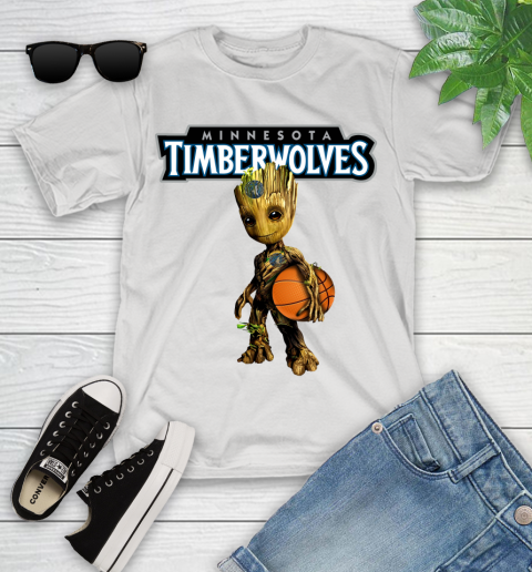 Minnesota Timberwolves NBA Basketball Groot Marvel Guardians Of The Galaxy Youth T-Shirt