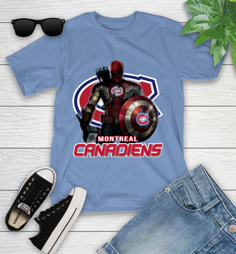 NHL Captain America Thor Spider Man Hawkeye Avengers Endgame Hockey Montreal Canadiens Youth T-Shirt 11