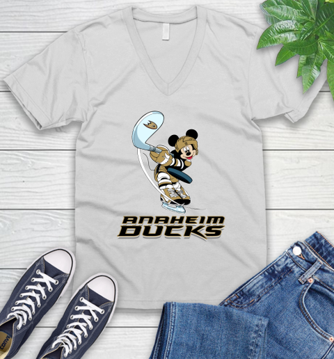 NHL Hockey Anaheim Ducks Cheerful Mickey Mouse Shirt V-Neck T-Shirt 2
