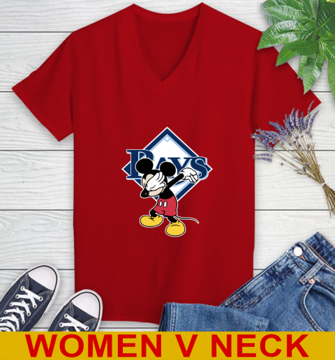 Tampa Bay Rays MLB Baseball Dabbing Mickey Disney Sports Women's V-Neck T-Shirt 12
