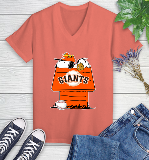 MLB San Francisco Giants Snoopy Woodstock The Peanuts Movie Baseball T Shirt_000 Women's V-Neck T-Shirt 6