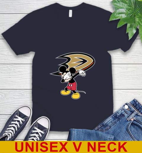 Anaheim Ducks NHL Hockey Dabbing Mickey Disney Sports V-Neck T-Shirt 3