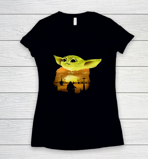 Star Wars Darth Vader And Baby Yoda Women's V-Neck T-Shirt