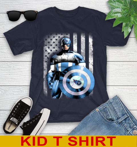 Tennessee Titans NFL Football Captain America Marvel Avengers American Flag Shirt Youth T-Shirt 2
