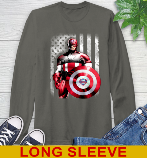 Philadelphia Phillies MLB Baseball Captain America Marvel Avengers American Flag Shirt Long Sleeve T-Shirt 10