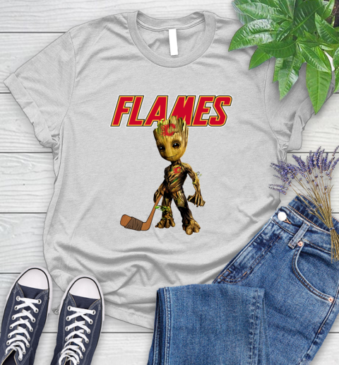 Calgary Flames NHL Hockey Groot Marvel Guardians Of The Galaxy Women's T-Shirt