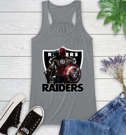 NFL Captain America Thor Spider Man Hawkeye Avengers Endgame Football Oakland Raiders Racerback Tank 5