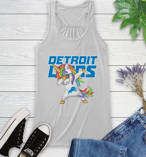 Detroit Lions NFL Football Funny Unicorn Dabbing Sports Racerback Tank