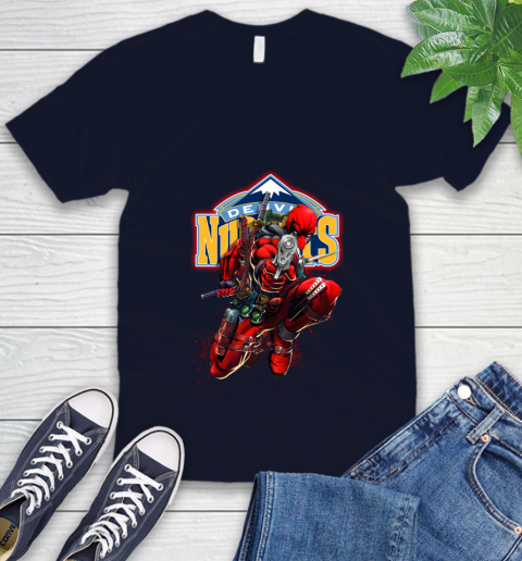 NBA Deadpool Marvel Comics Sports Basketball Denver Nuggets V-Neck T-Shirt 3