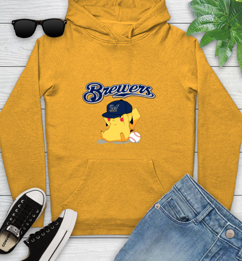 MLB Pikachu Baseball Sports Milwaukee Brewers Youth Hoodie 3