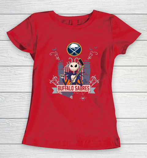 NHL Buffalo Sabres Hockey Jack Skellington Halloween Women's T-Shirt 9