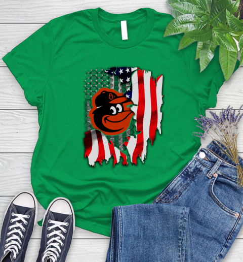 Baltimore Orioles MLB Baseball American Flag Women's T-Shirt 9