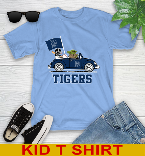 MLB Baseball Detroit Tigers Darth Vader Baby Yoda Driving Star Wars Shirt Youth T-Shirt 11