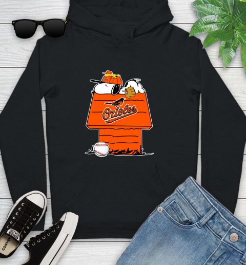MLB Baltimore Orioles Snoopy Woodstock The Peanuts Movie Baseball T Shirt Youth Hoodie 2