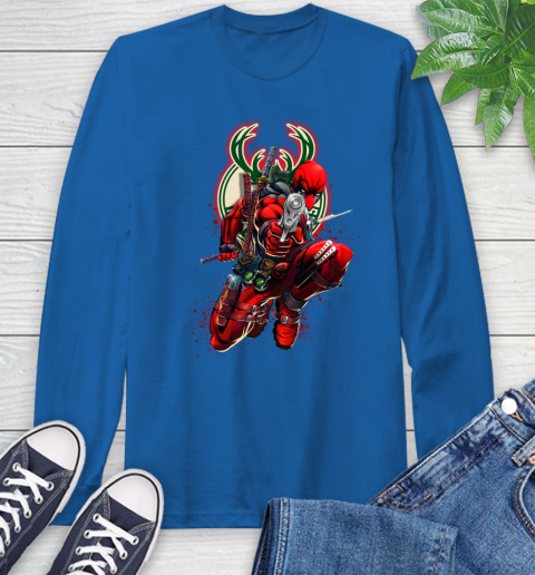 NBA Deadpool Marvel Comics Sports Basketball Milwaukee Bucks Long Sleeve T-Shirt 9