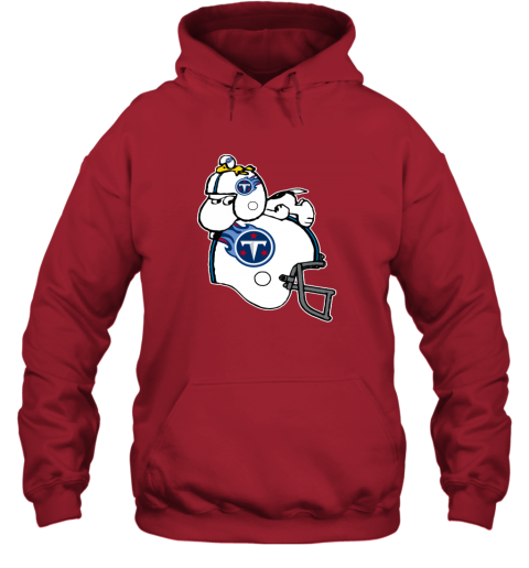 Snoopy And Woodstock Resting On Tennessee Titans Helmet 3upf snoopy and woodstock resting on tennessee titans helmet hoodie 23 front red