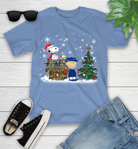 MLB Milwaukee Brewers Snoopy Charlie Brown Christmas Baseball Commissioner's Trophy Youth T-Shirt 15