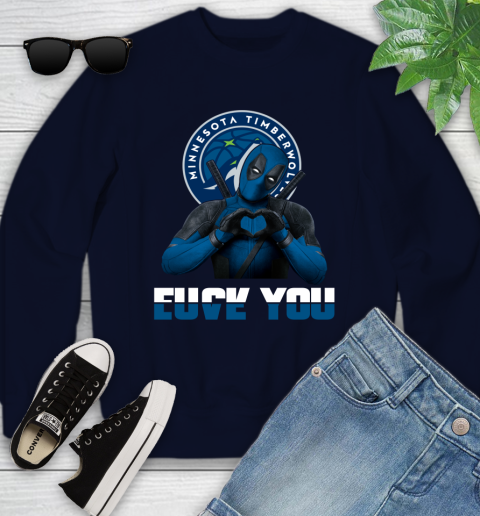 NBA Minnesota Timberwolves Deadpool Love You Fuck You Basketball Sports Youth Sweatshirt 2