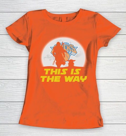 New York Knicks NBA Basketball Star Wars Yoda And Mandalorian This Is The Way Women's T-Shirt 3