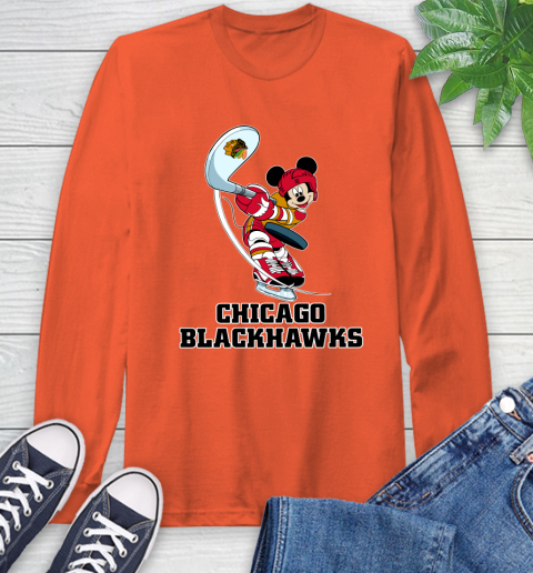 NHL Hockey Chicago Blackhawks Cheerful Mickey Mouse Shirt Long Sleeve T-Shirt 5