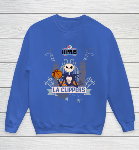 NBA LA Clippers Basketball Jack Skellington Halloween Youth Sweatshirt 6