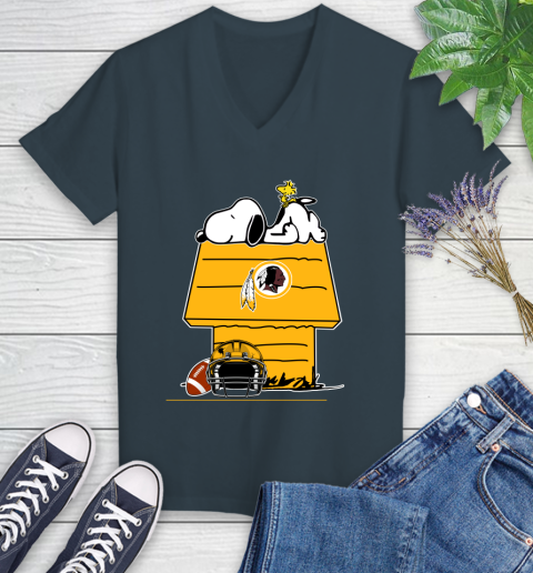 Washington Redskins NFL Football Snoopy Woodstock The Peanuts Movie Women's V-Neck T-Shirt 8