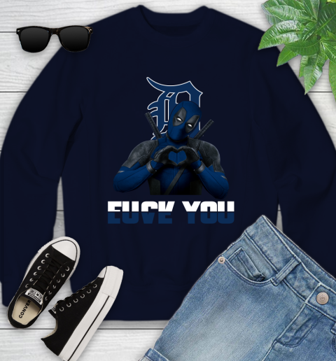 MLB Detroit Tigers Deadpool Love You Fuck You Baseball Sports Youth Sweatshirt 2