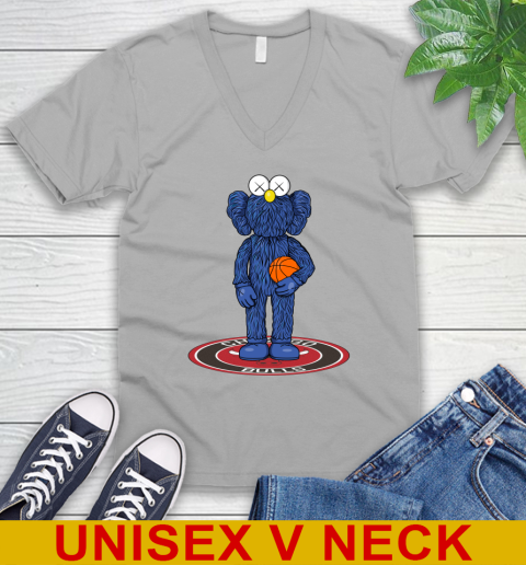 NBA Basketball Chicago Bulls Kaws Bff Blue Figure Shirt V-Neck T-Shirt 4