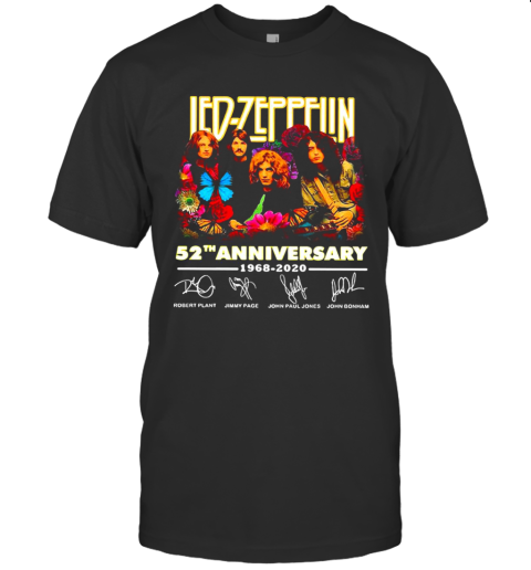 Led Zeppelin 52Nd Anniversary 1968 2020 Thank You For The Memories Signatures Flower T-Shirt