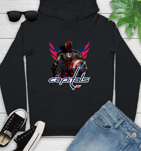 NHL Captain America Thor Spider Man Hawkeye Avengers Endgame Hockey Washington Capitals Youth Hoodie 2