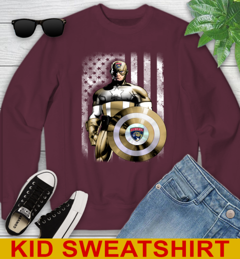 Florida Panthers NHL Hockey Captain America Marvel Avengers American Flag Shirt Youth Sweatshirt 4