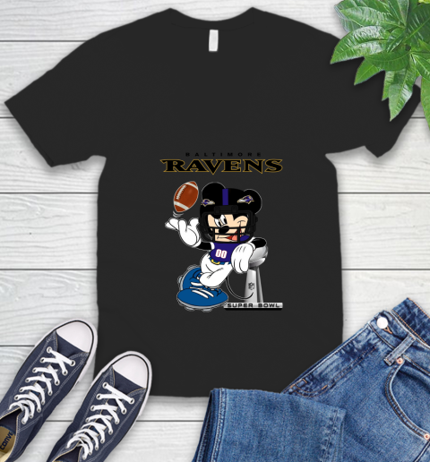 NFL Baltimore Ravens Mickey Mouse Disney Super Bowl Football T Shirt V-Neck T-Shirt 2