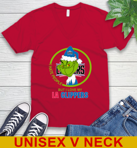 LA Clippers NBA Christmas Grinch I Hate People But I Love My Favorite Basketball Team V-Neck T-Shirt 7