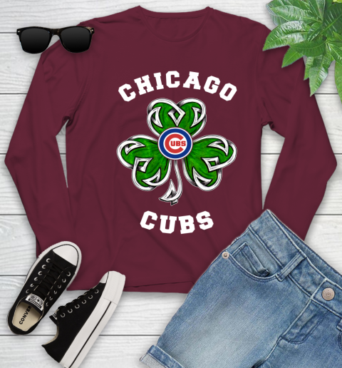 MLB Chicago Cubs Three Leaf Clover St Patrick's Day Baseball Sports Youth Long Sleeve 6