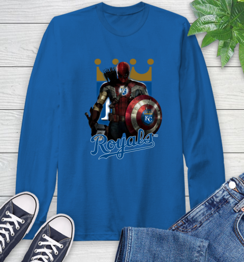 MLB Captain America Thor Spider Man Hawkeye Avengers Endgame Baseball Kansas City Royals Long Sleeve T-Shirt 9