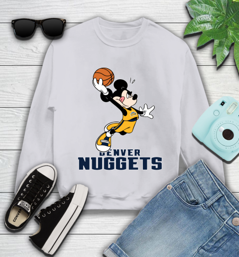 NBA Basketball Denver Nuggets Cheerful Mickey Mouse Shirt Youth Sweatshirt 4