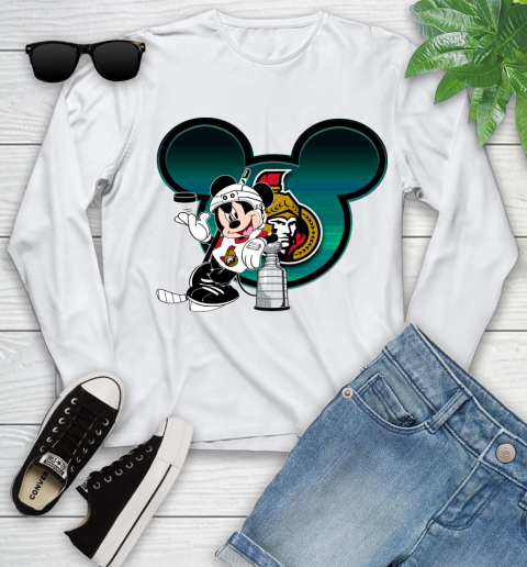 NHL Ottawa Senators Stanley Cup Mickey Mouse Disney Hockey T Shirt Youth Long Sleeve