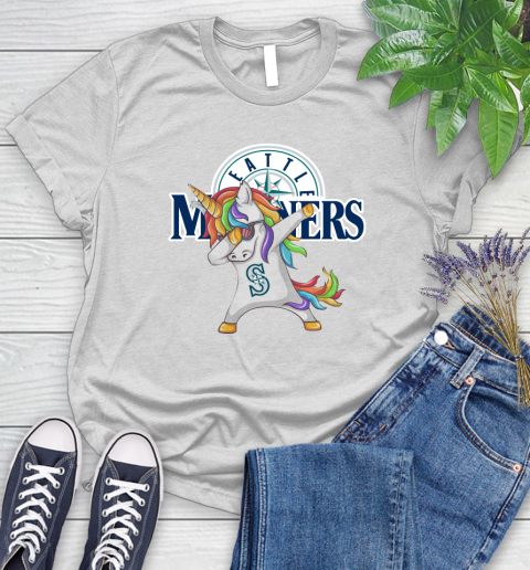 Seattle Mariners MLB Baseball Funny Unicorn Dabbing Sports Women's T-Shirt