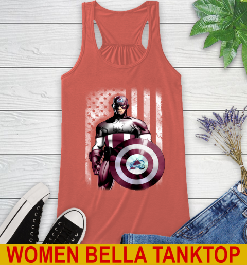 Colorado Avalanche NHL Hockey Captain America Marvel Avengers American Flag Shirt Racerback Tank - Image 4