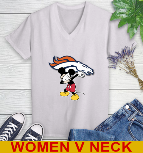 Denver Broncos NFL Football Dabbing Mickey Disney Sports Women's V-Neck T-Shirt