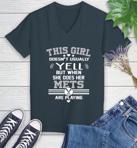 New York Mets MLB Baseball I Yell When My Team Is Playing Women's V-Neck T-Shirt 8
