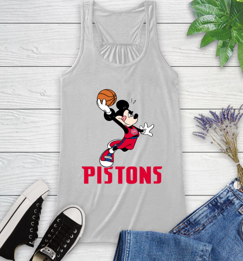 NBA Basketball Detroit Pistons Cheerful Mickey Mouse Shirt Racerback Tank 2